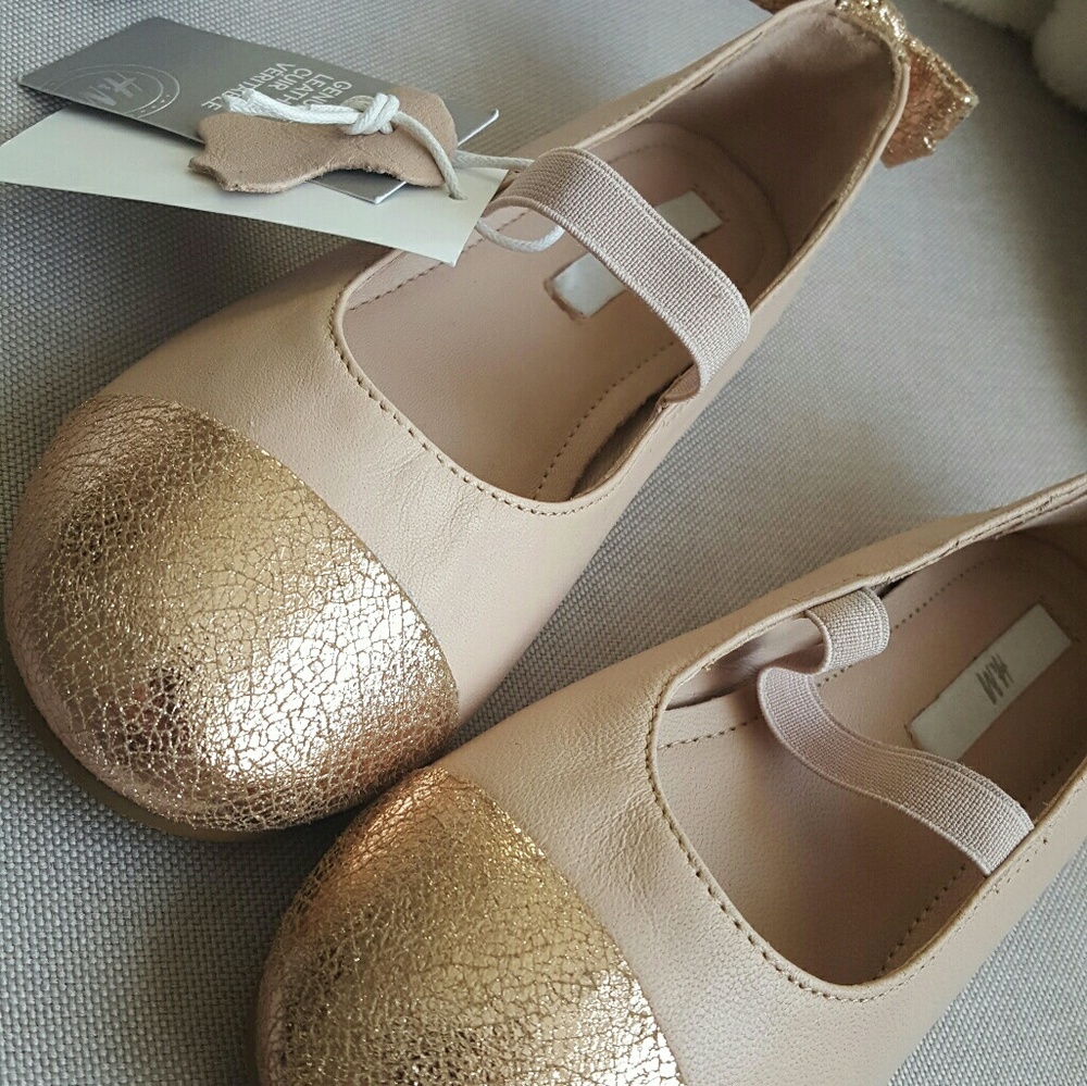 Genuine leather girls flats shoes bow gold 12 - Picture 4 of 6